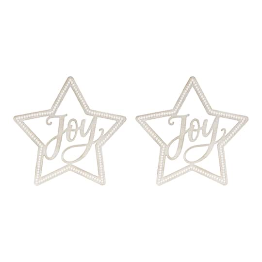 15.75" Beaded Wood Star with Joy Sentiment Set By Melrose in White | Michaels®